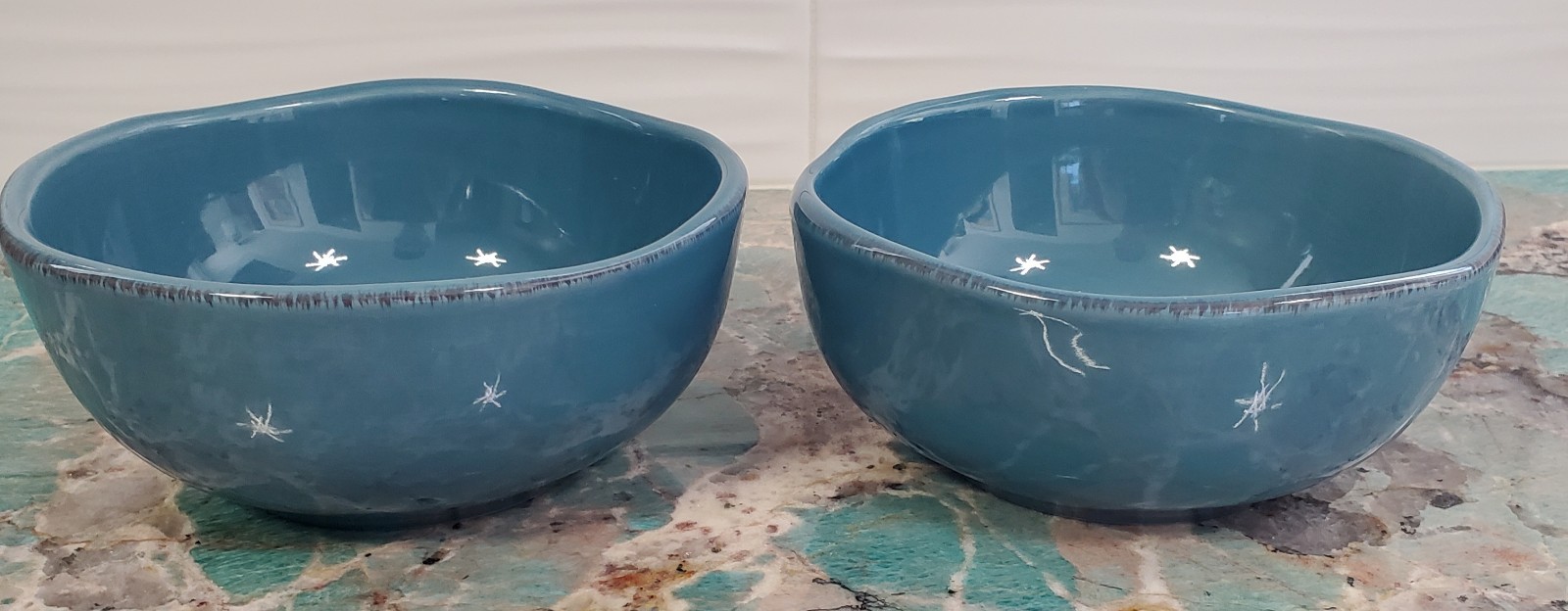 2 Pier 1 Earthenware Elemental Smoke Blue Cereal Soup Bowls Bowl Free-Form Shape