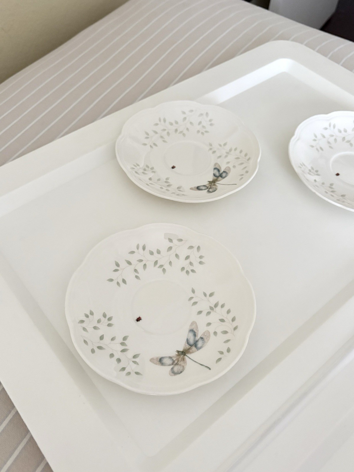 Lenox Floral Butterfly Bee Cups and Saucers Teacups Set of 3