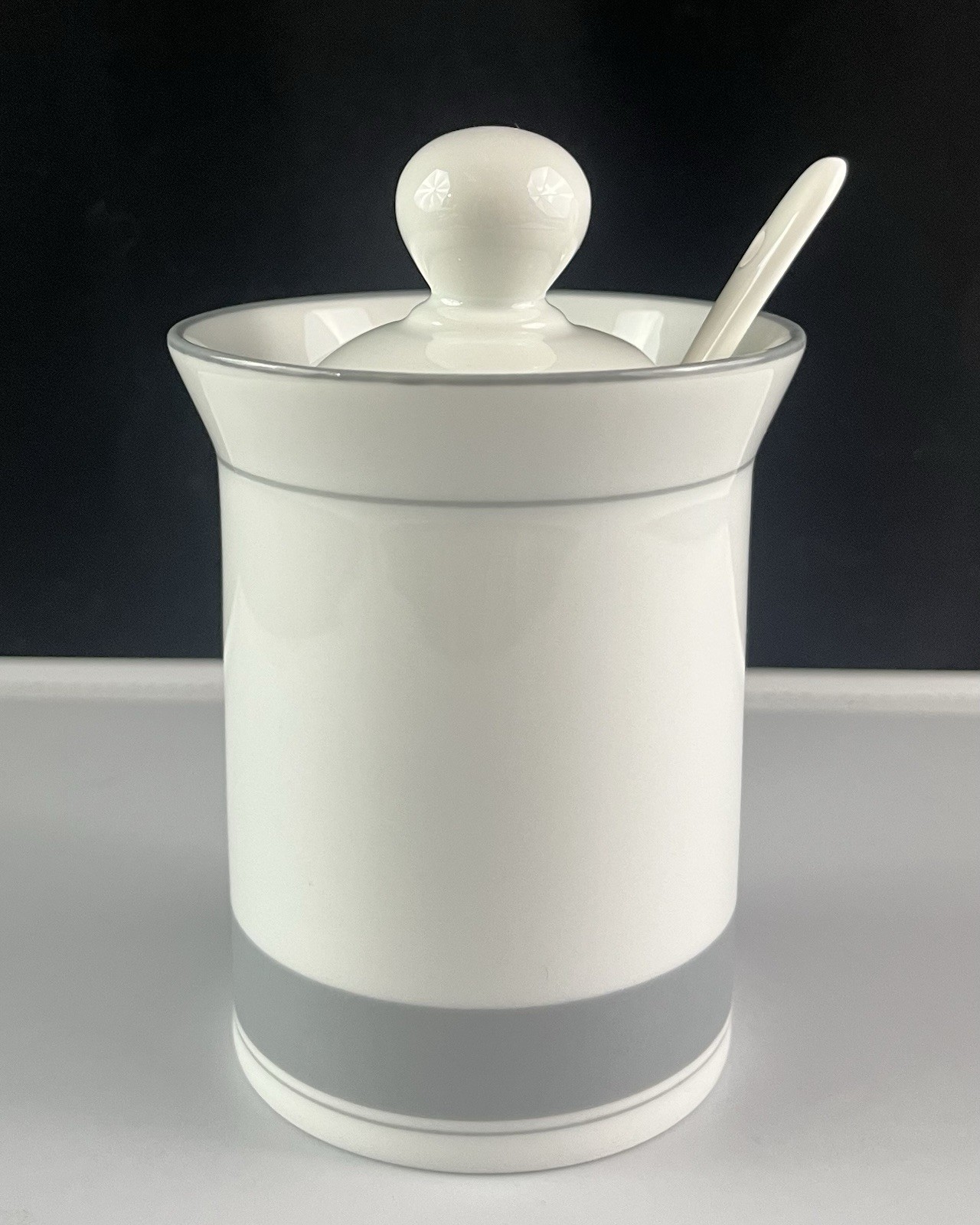 Dansk Concerto Allegro Jam Mustard Jar Lid & Spoon Ceramic Grey White
