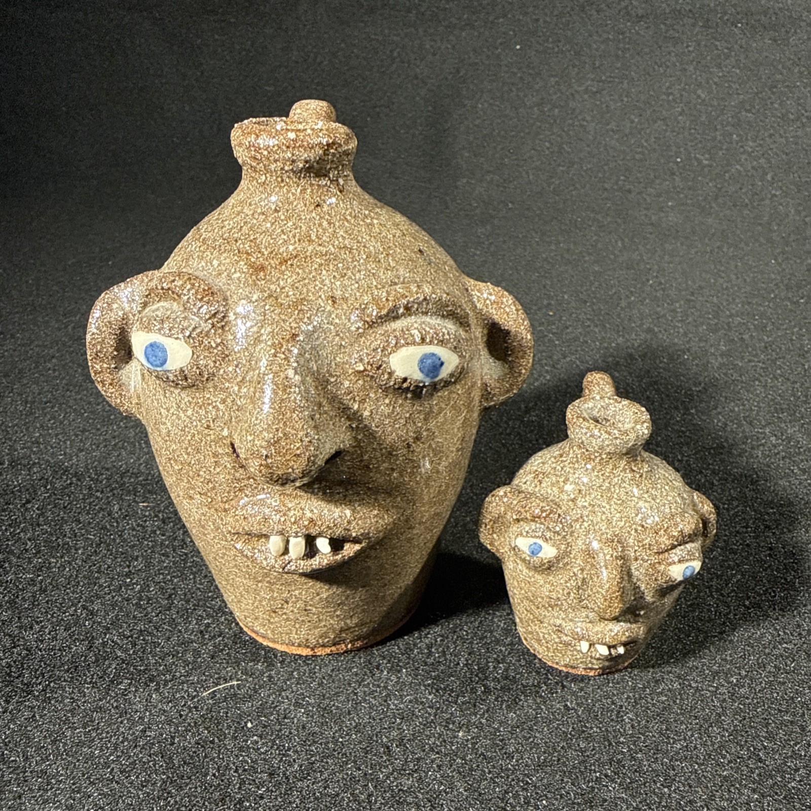 VTG 2 Joe Reinhardt Folk Art Pottery Mini Face Jugs Catawba Valley Vale NC 1995