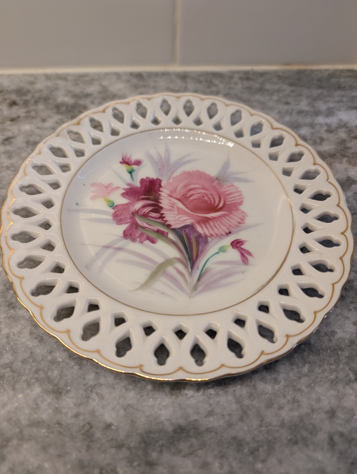 Vintage Fine Porcelain Lace Edge Plate-Made in Occupied Japan- Flower Set Of 2