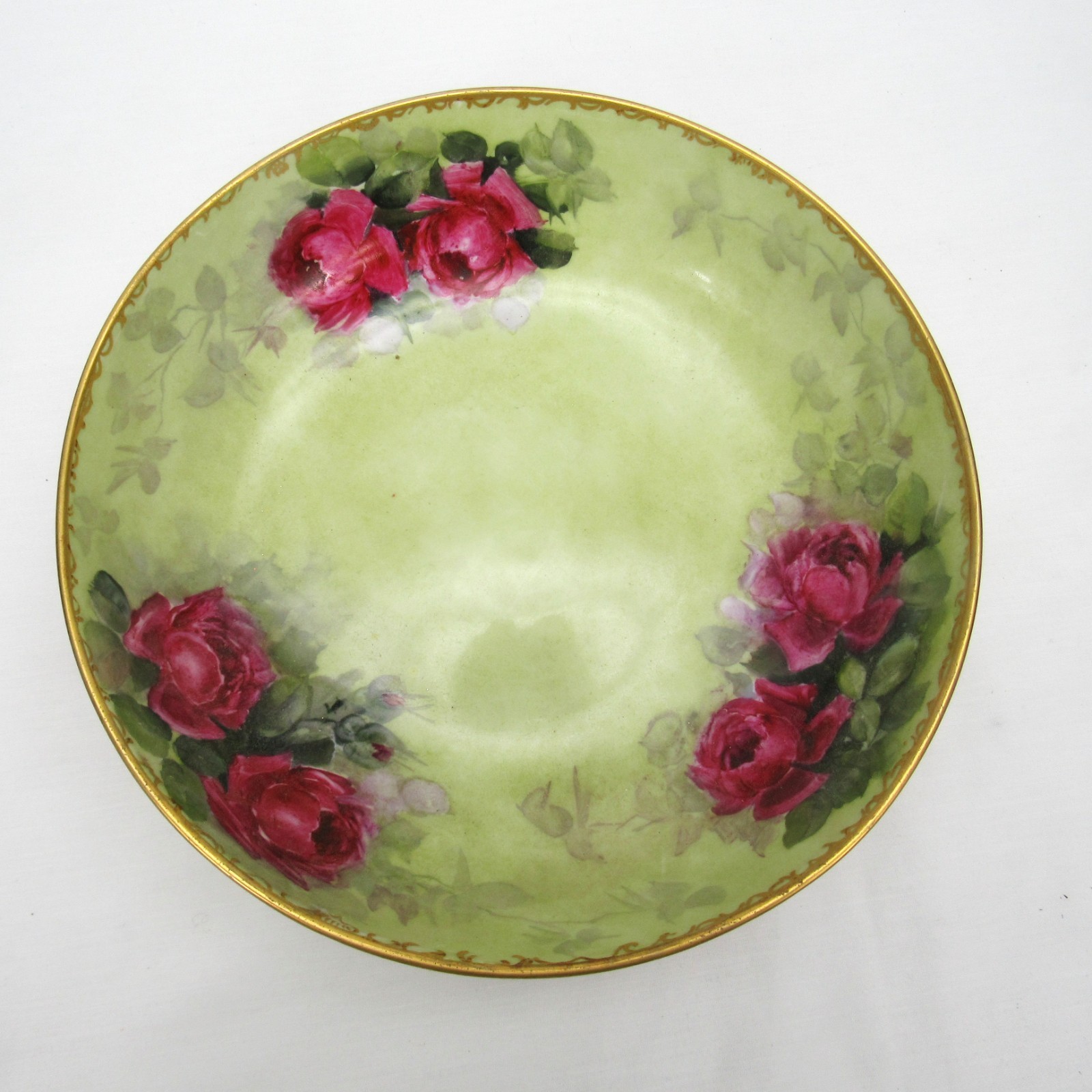 Antique Hand Painted tri Footed Bowl red roses with orated Gold Trim 9″