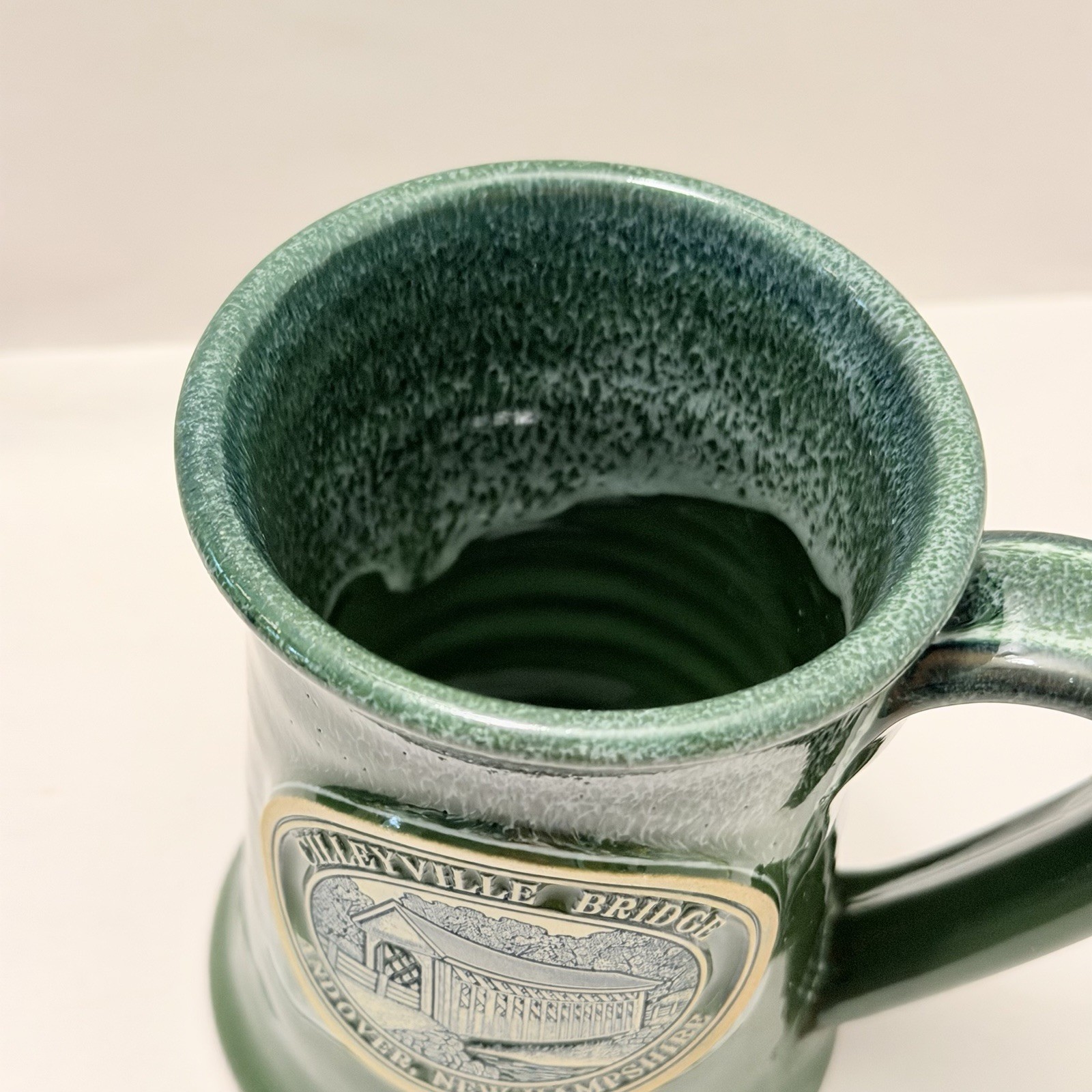 Deneen Pottery USA 2012 Andover NH Cilleyville Covered Bridge Green Glaze Rare