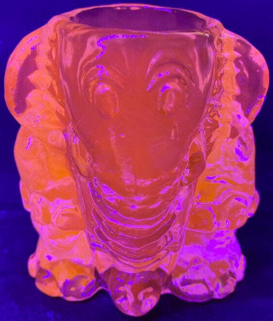 Blue Vaseline glass Circus elephant toothpick Q-tip holder uranium match crying