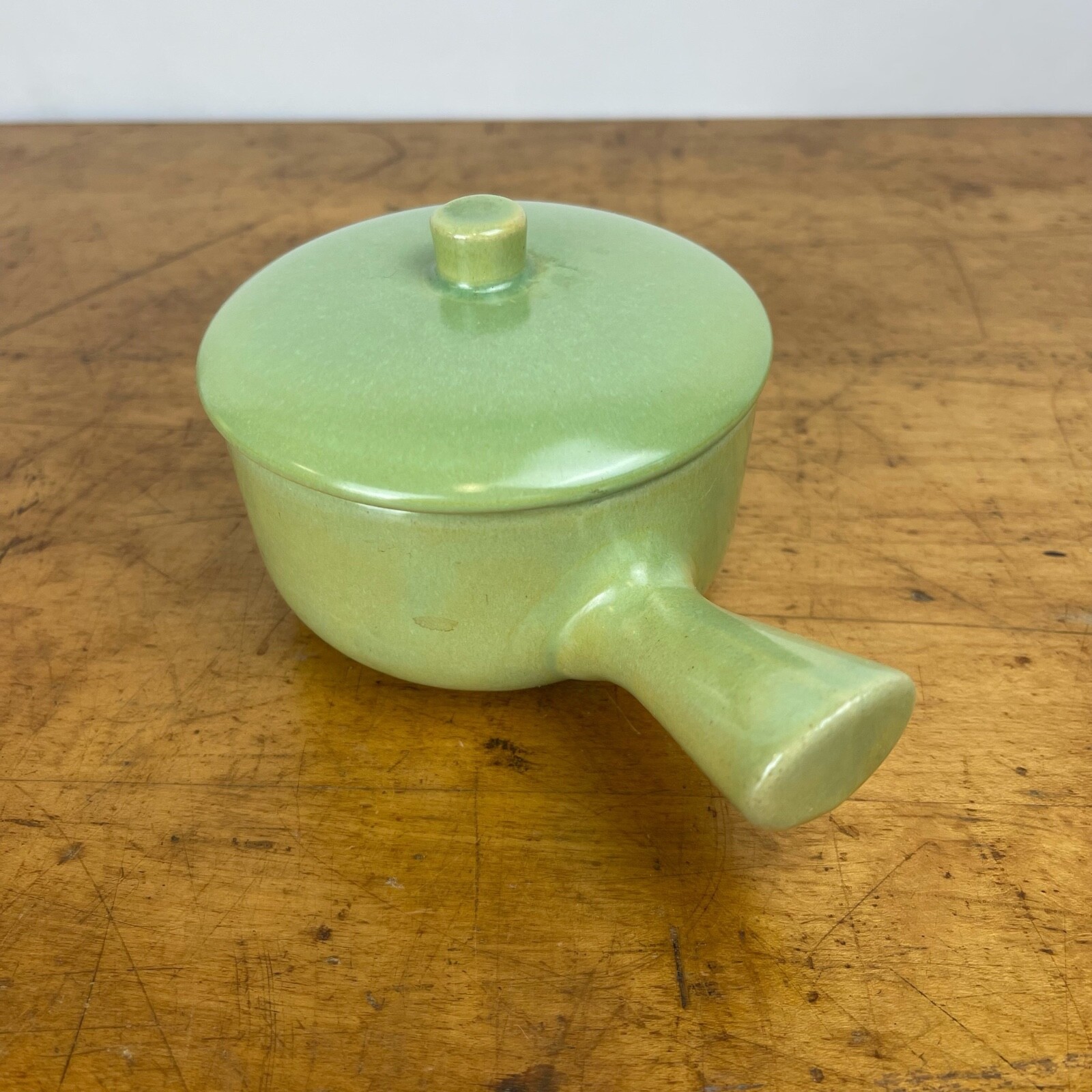 VTG La Solana Potteries Solana Ware Green Handled Individual Covered Casserole