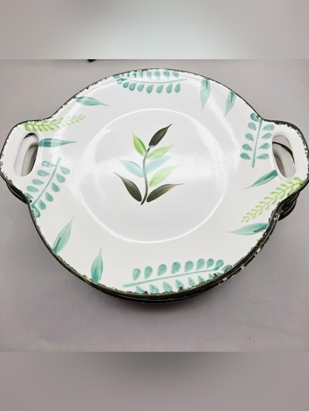 Botanical Leaf Ceramic Dessert or Salad Plates with Handles, Set of 6, NWOT