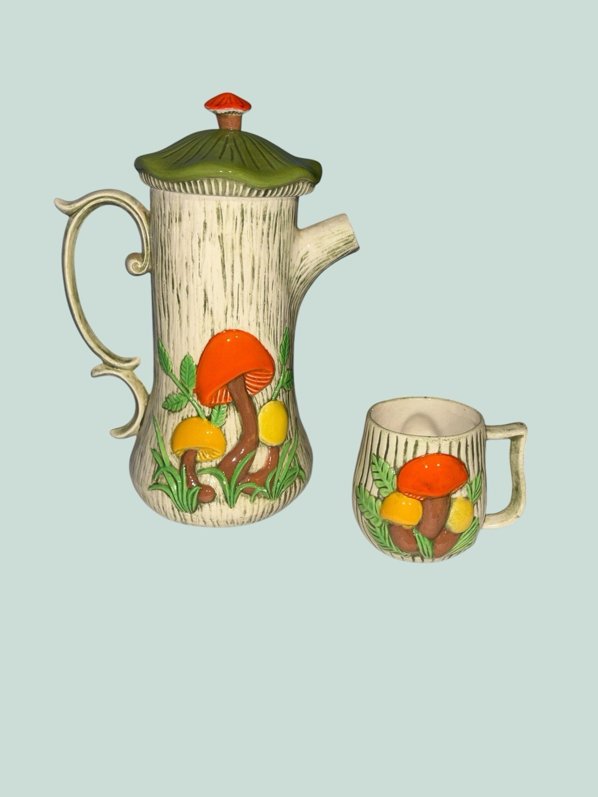 Vintage Arnel’s Mushroom Pattern Tea Pot With Lid And 1 Coffee Tea Mug