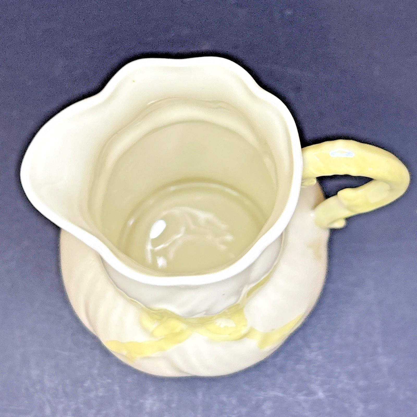 Belleek Ribbon Mini Creamer Pitcher 3.25” Irish Porcelain Yellow Bow