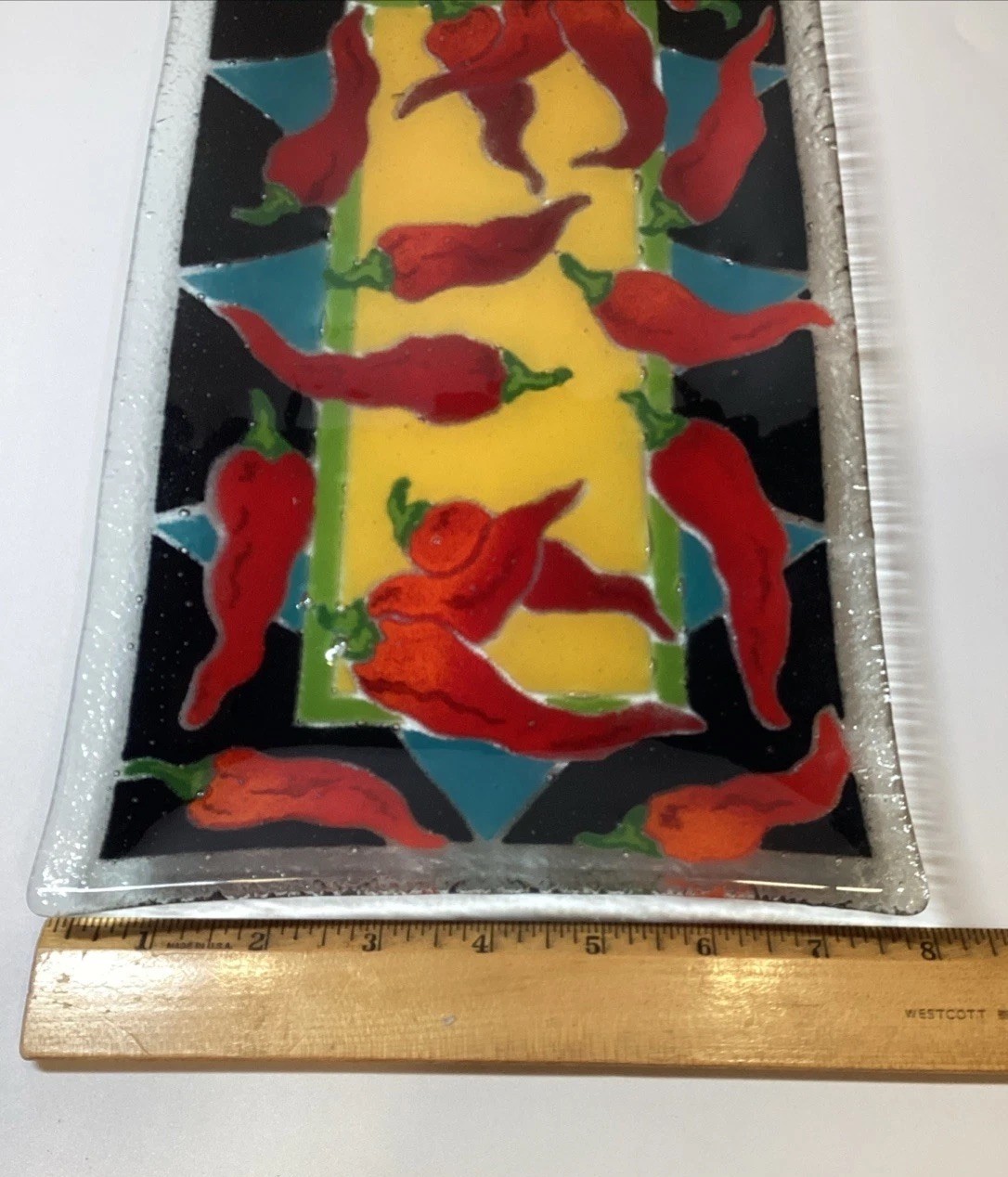Chili Pepper Fused Art Glass Tray Signed P Karr