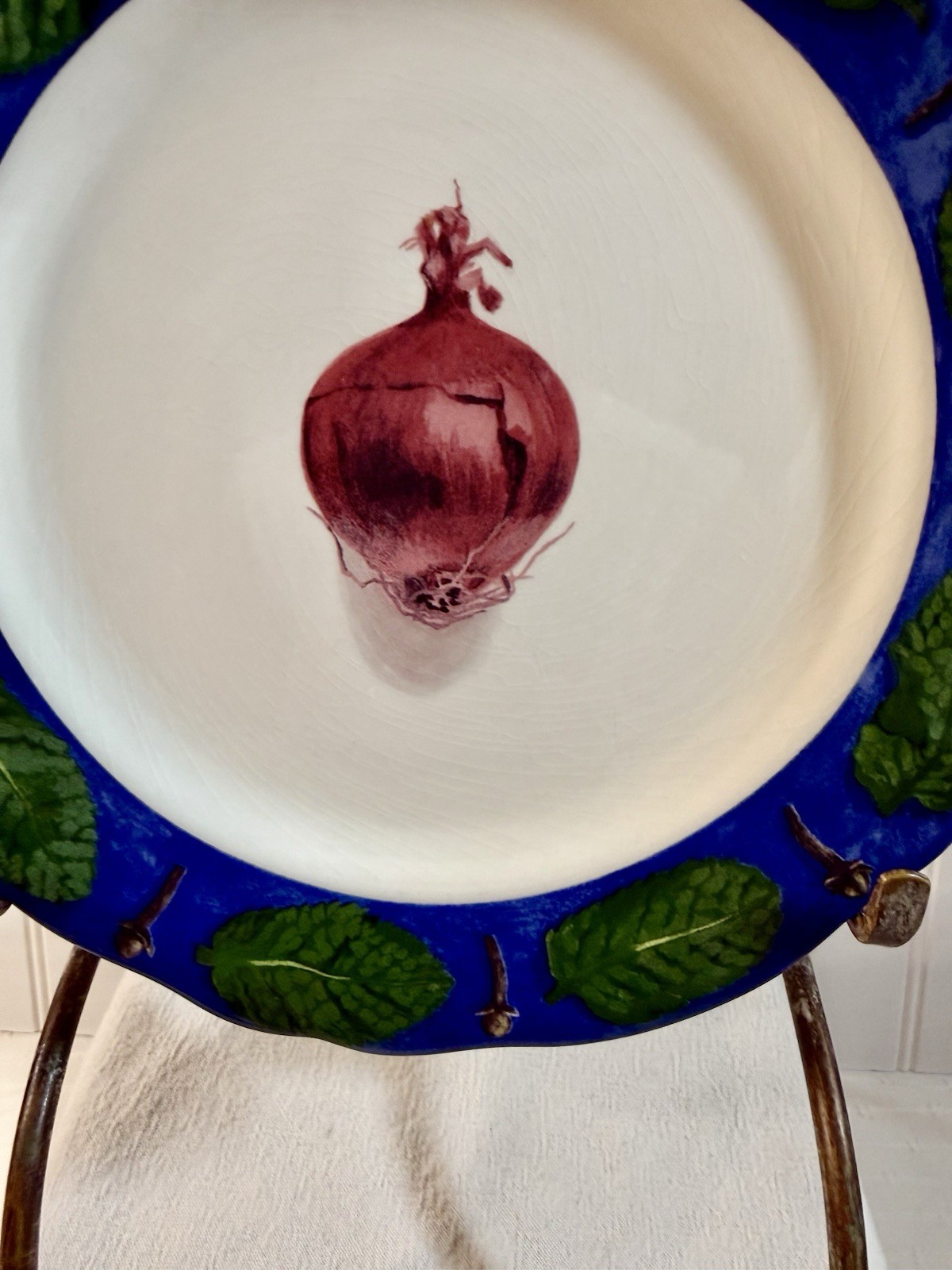 Poivre Et Sel Blue Vint. Set of 4 Salad Plates 8.75″ Faiencerie De Gien France