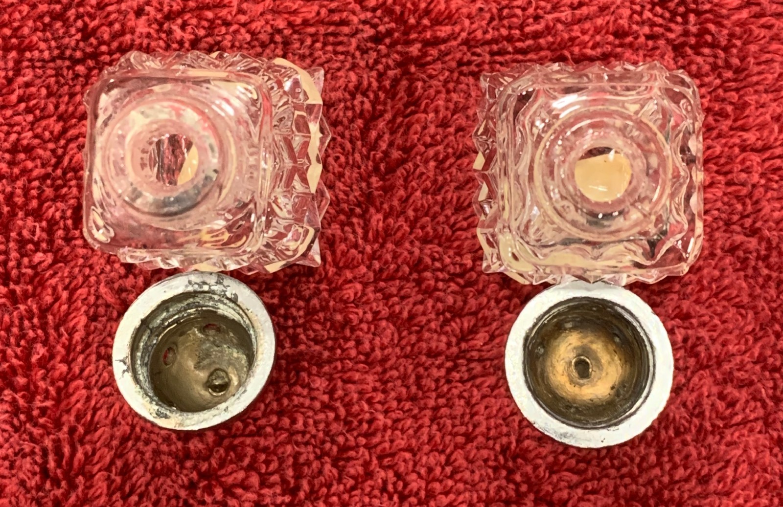 Vintage Fostoria American Clear Glass Mini Salt Pepper Shakers Tray Set Item 272