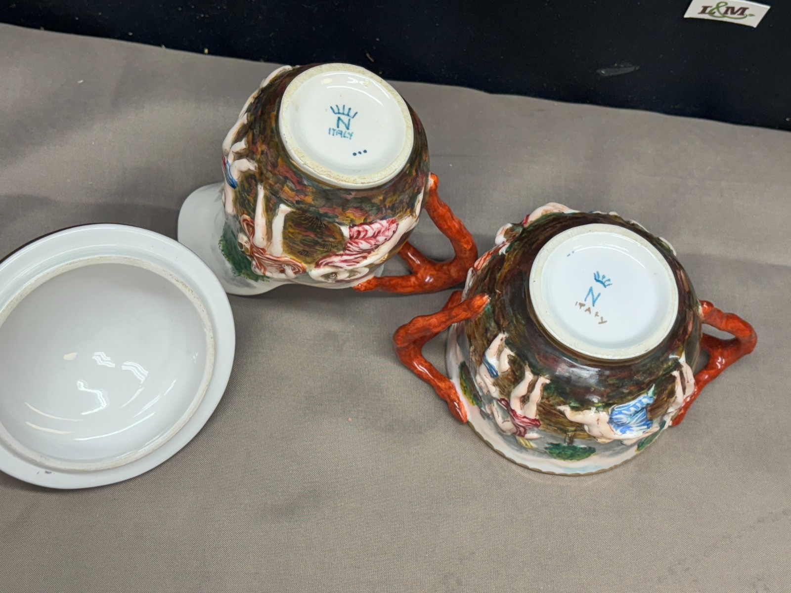 Capodimonte “CHERUBS” Antique Porcelain ~ Creamer & Sugar Bowl w/Lid (Italy)