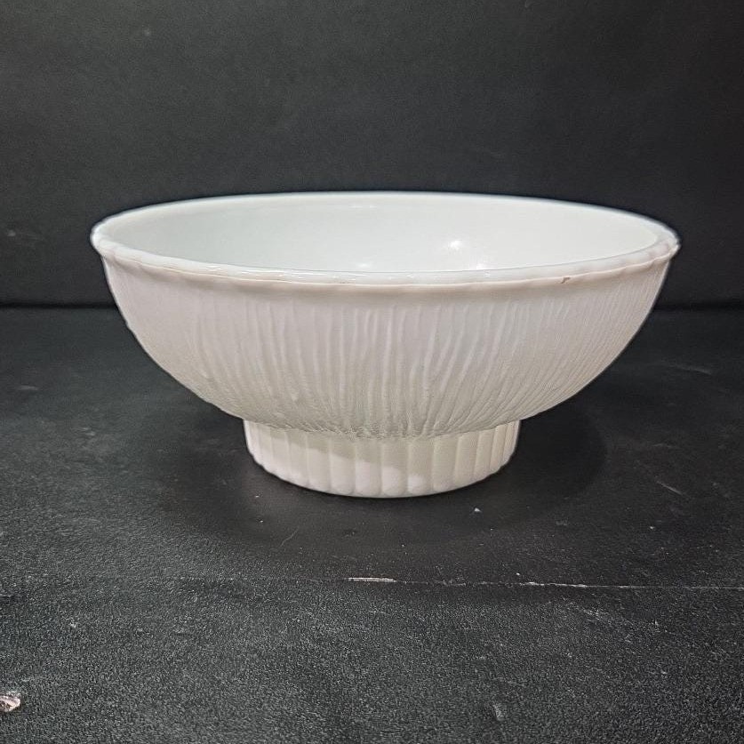 FTD Milk Glass Footed Serving Bowl, Tree Bark Design, Vintage Flower Planter