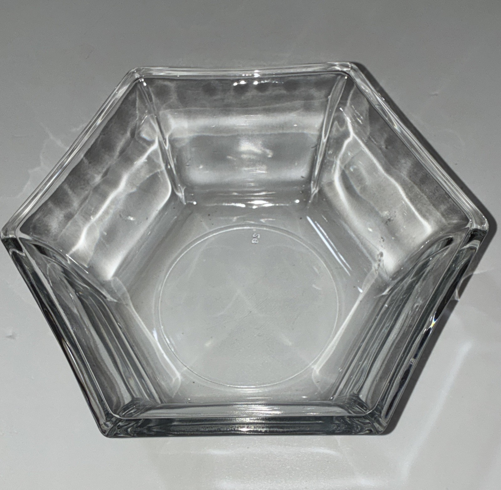 Vintage Clear Glass Hexagon Serving Bowl 7x6x2.5 Six Sided Salad Bowl Candy Dish
