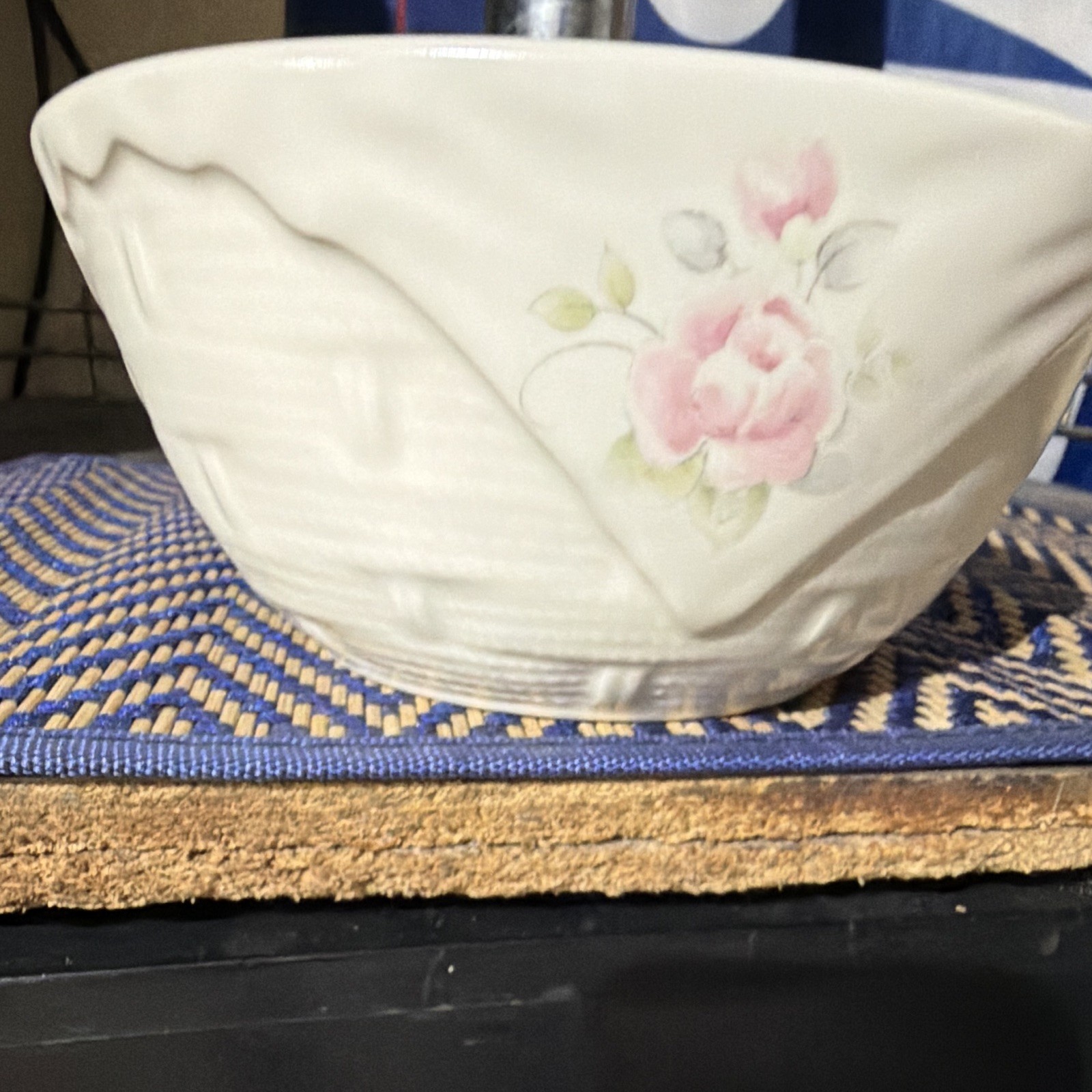 Pfaltzgraff White Pink & Green Floral Ceramic Round Bowl, Glossy Finish