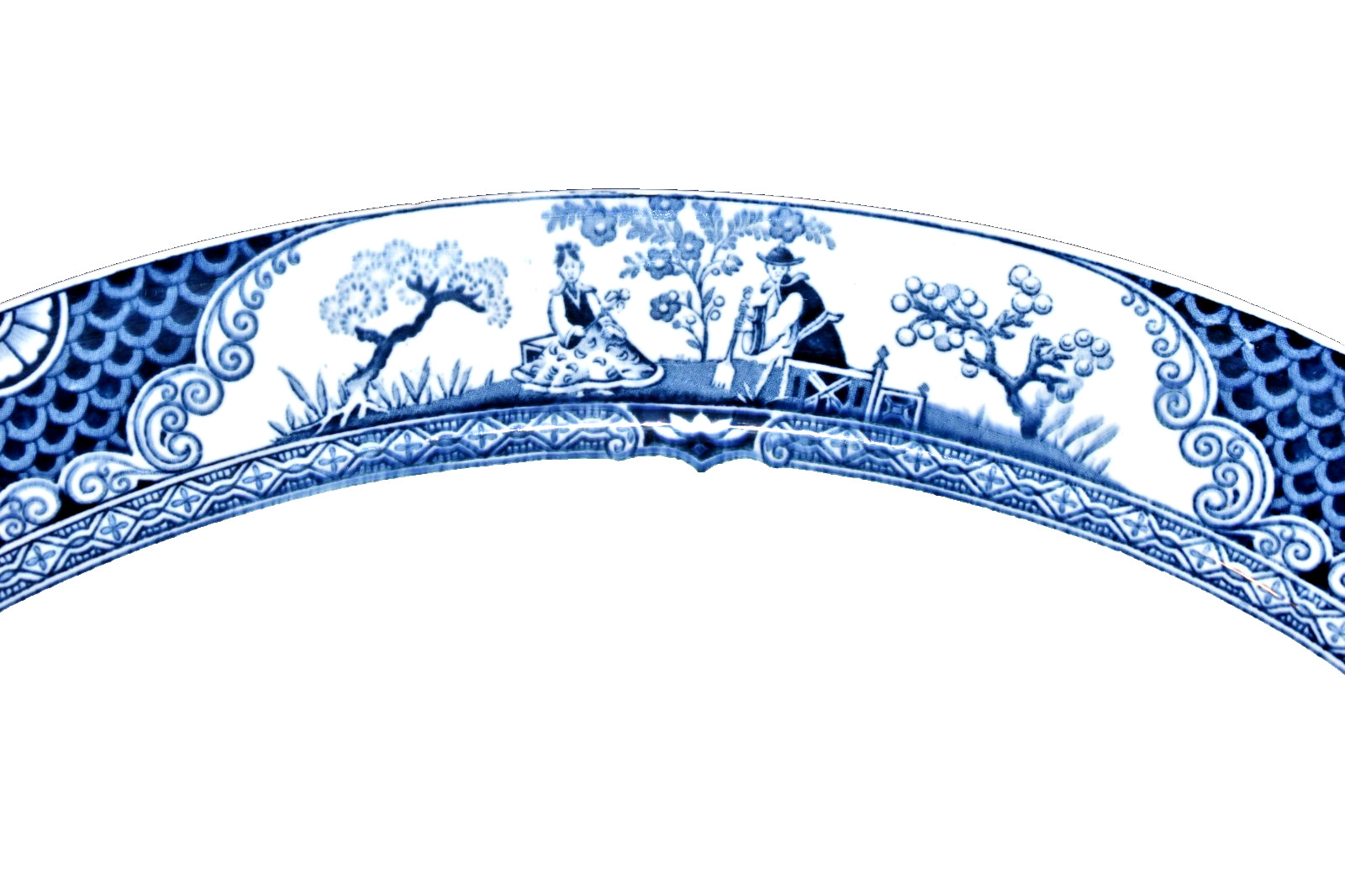 Antique 1915 Adderley England Nankin Blue Asian Scenes Ironstone Platter 15 3/4″