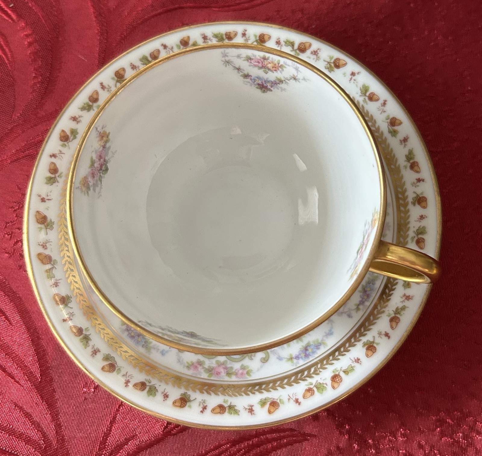 Antique 1900 Jean Pouyat JPL Limoges POY63 Flowers Acorns Porcelain Cup & Saucer