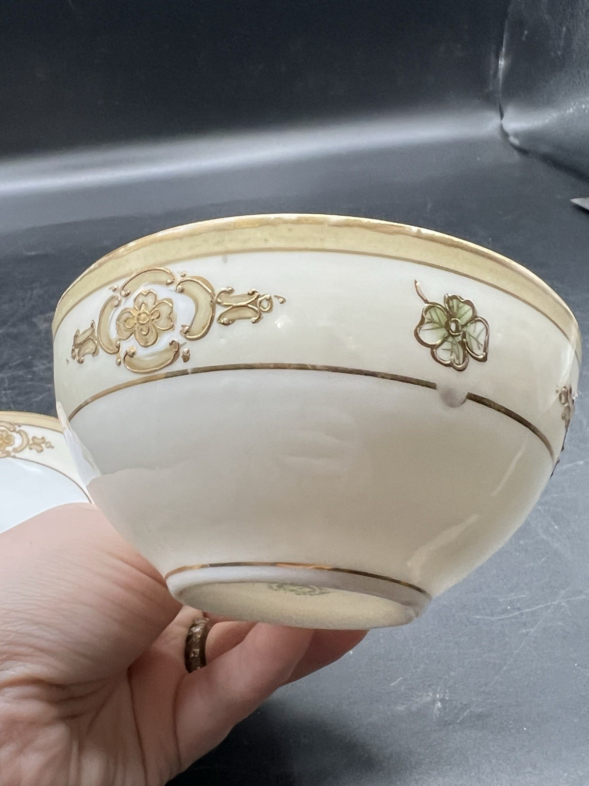 Nippon Morimura Teacup & Saucer Hand Painted Gold Design Vintage