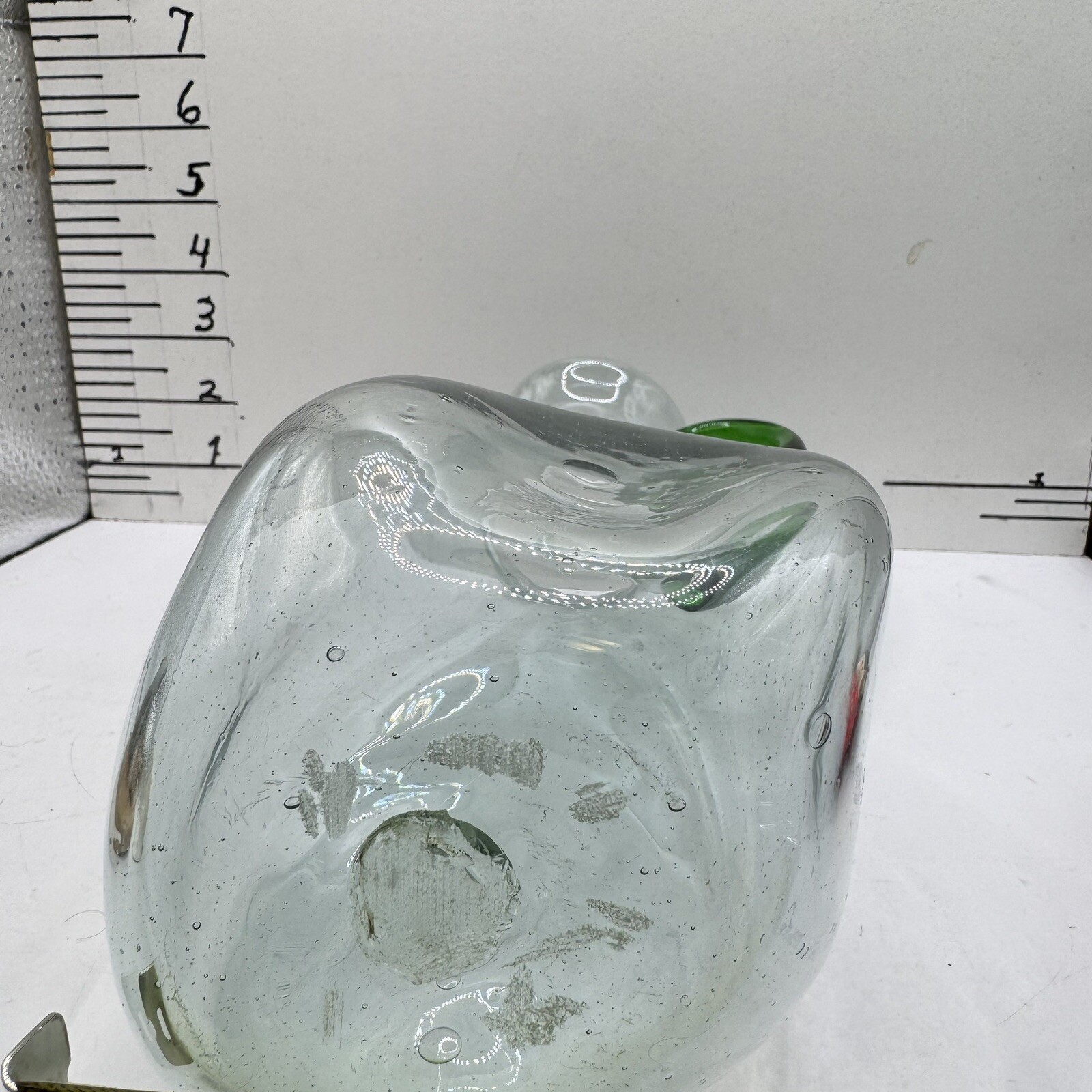 Old Art Deco Hand Blown Glass Pitcher Asymmetrical Sides Almost 10” Tall