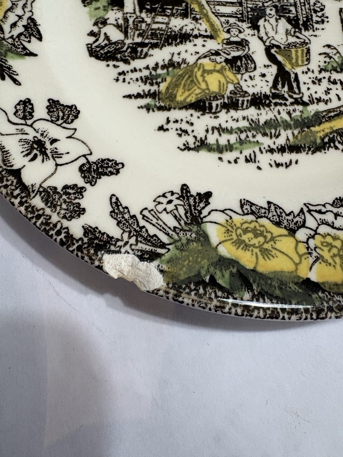 Royal China Fair Oaks Small Bread Plate With Farm Scene And Floral Border-3