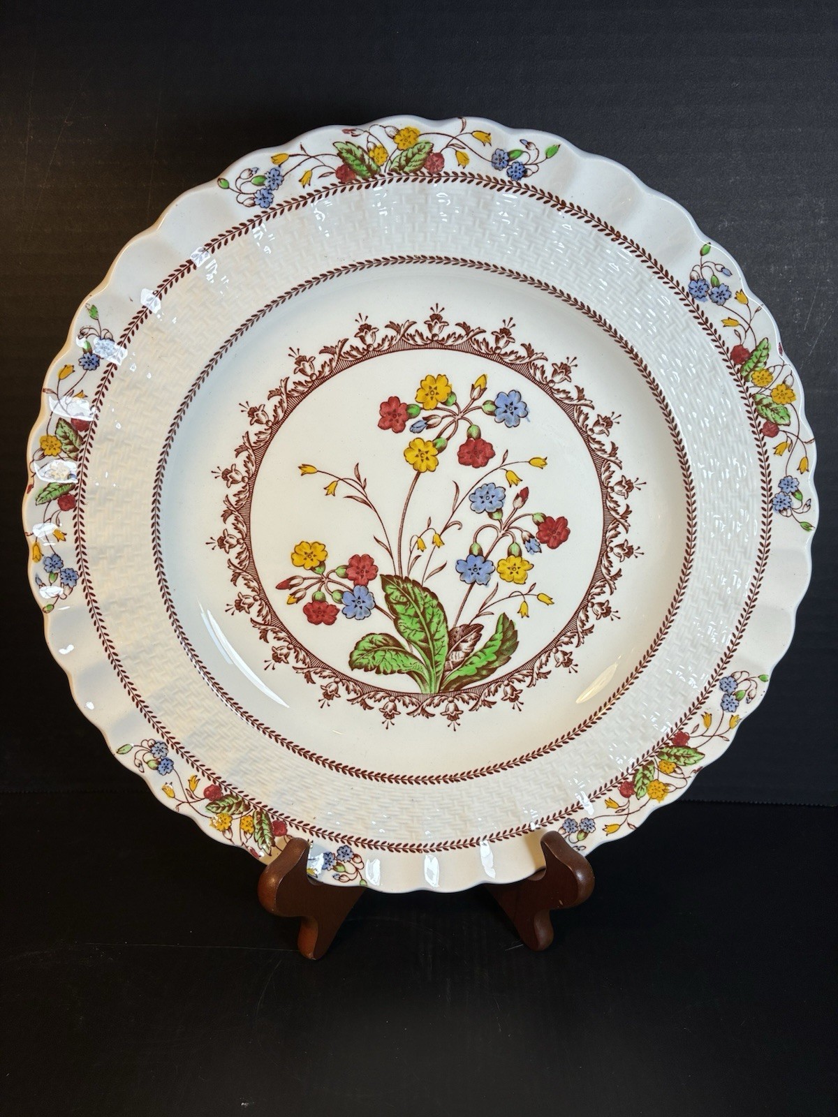 8 Copeland SPODE COWSLIP 10 1/2″ DINNER PLATES Discontinued Set Old Back Stamp