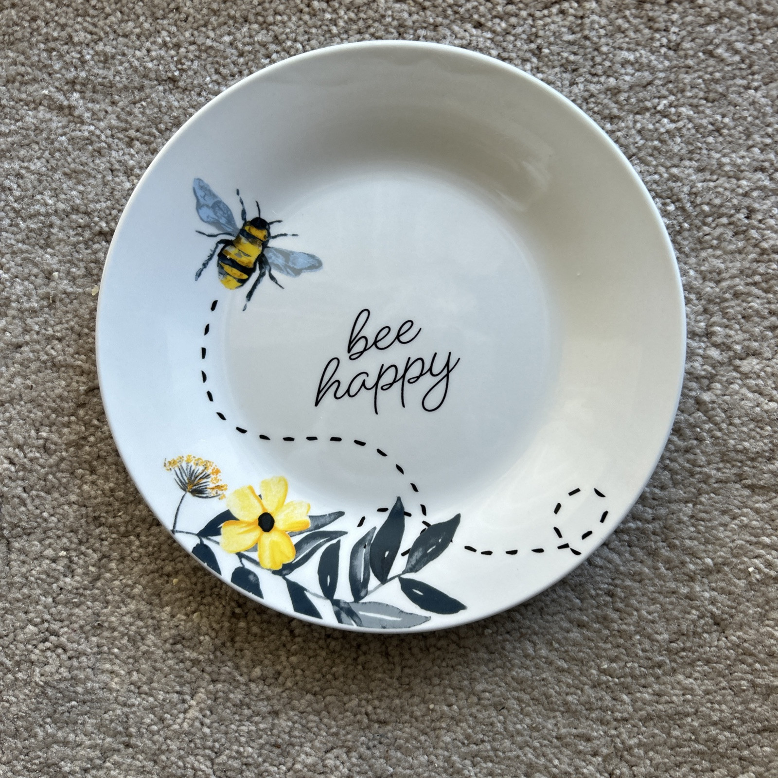 NEW Royal Norfolk “Bee Happy” Dessert Salad Plate 7.5 Yellow Floral Bumble Bee