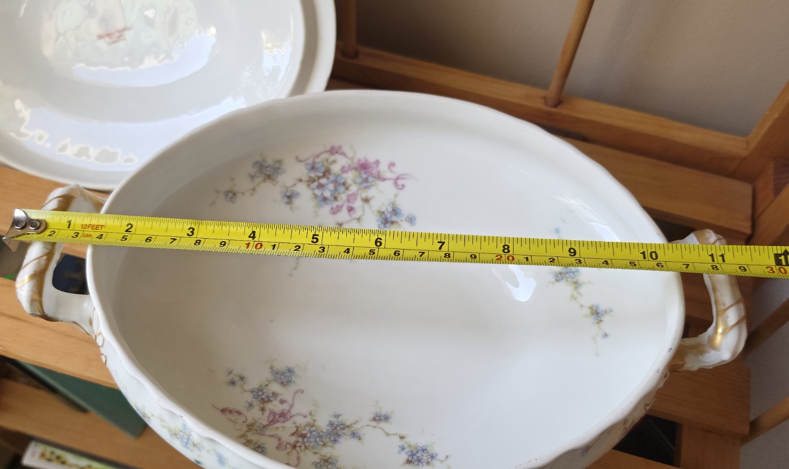 Theodore Haviland Oval Covered Vegetable-Pink Roses/Blue Scrolls -Schleiger