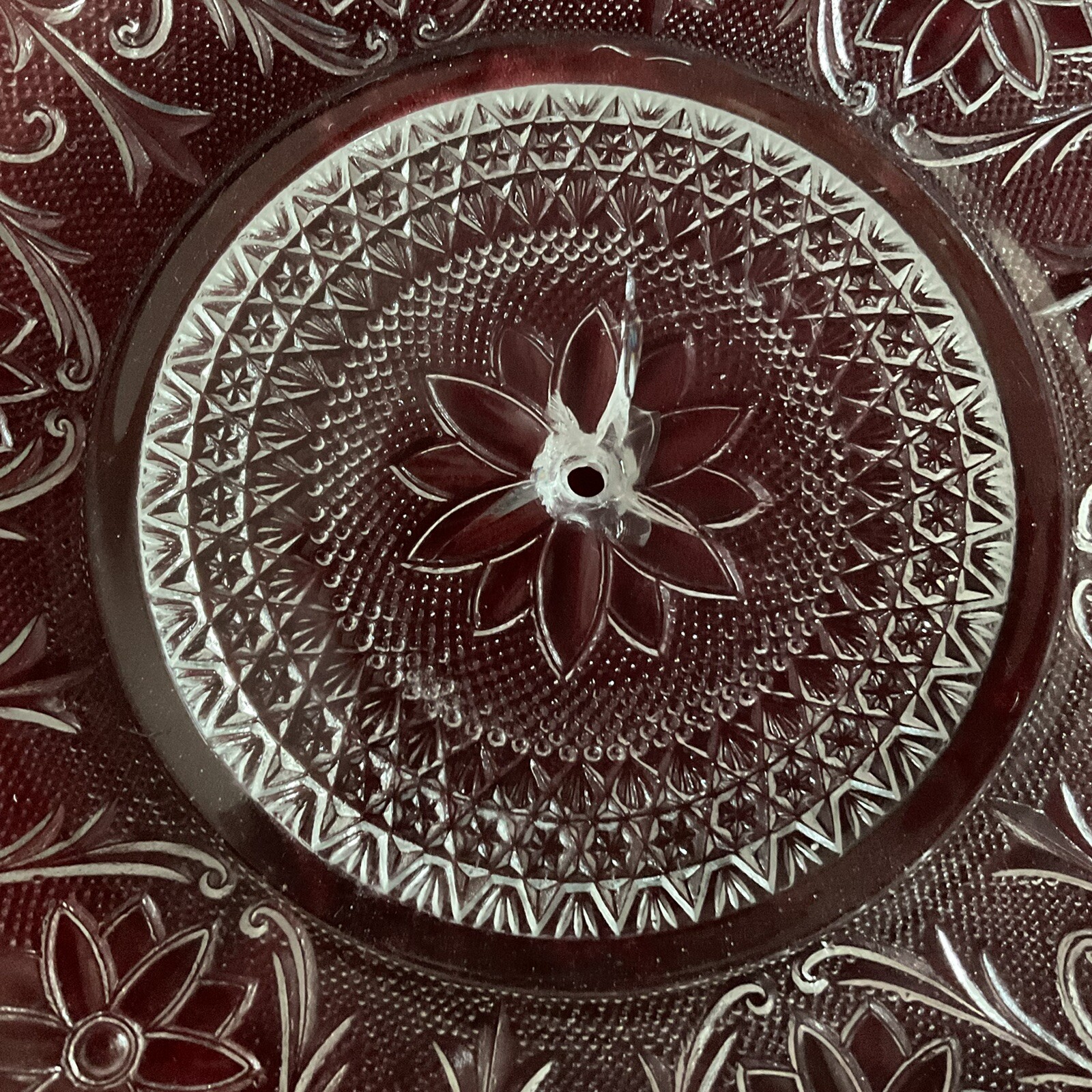 Indiana Glass Sandwich Plate 10 1/4″ Tiara Hole in Middle 1-1/4″ Smooth Crack
