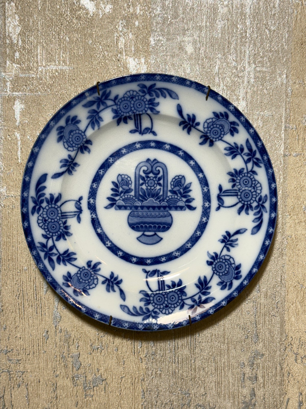Upper Hanley Pottery England Delph Blue White Plate 9.1″ Semi Porcelain Antique