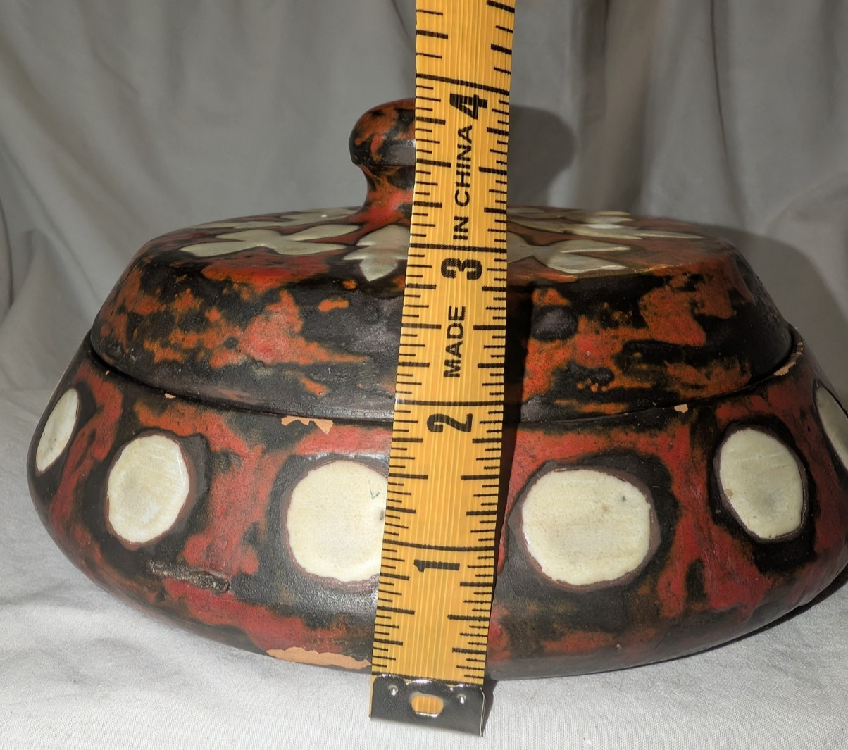 Ceramica Jardim Curitiba Red, White & Black Glazed Pot/Container w/ Lid