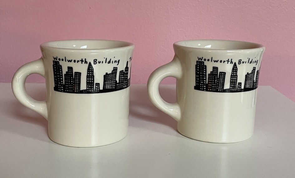 Homer Laughlin New York Skyline Coffee Mugs X2 Twin Towers Woolworth USA