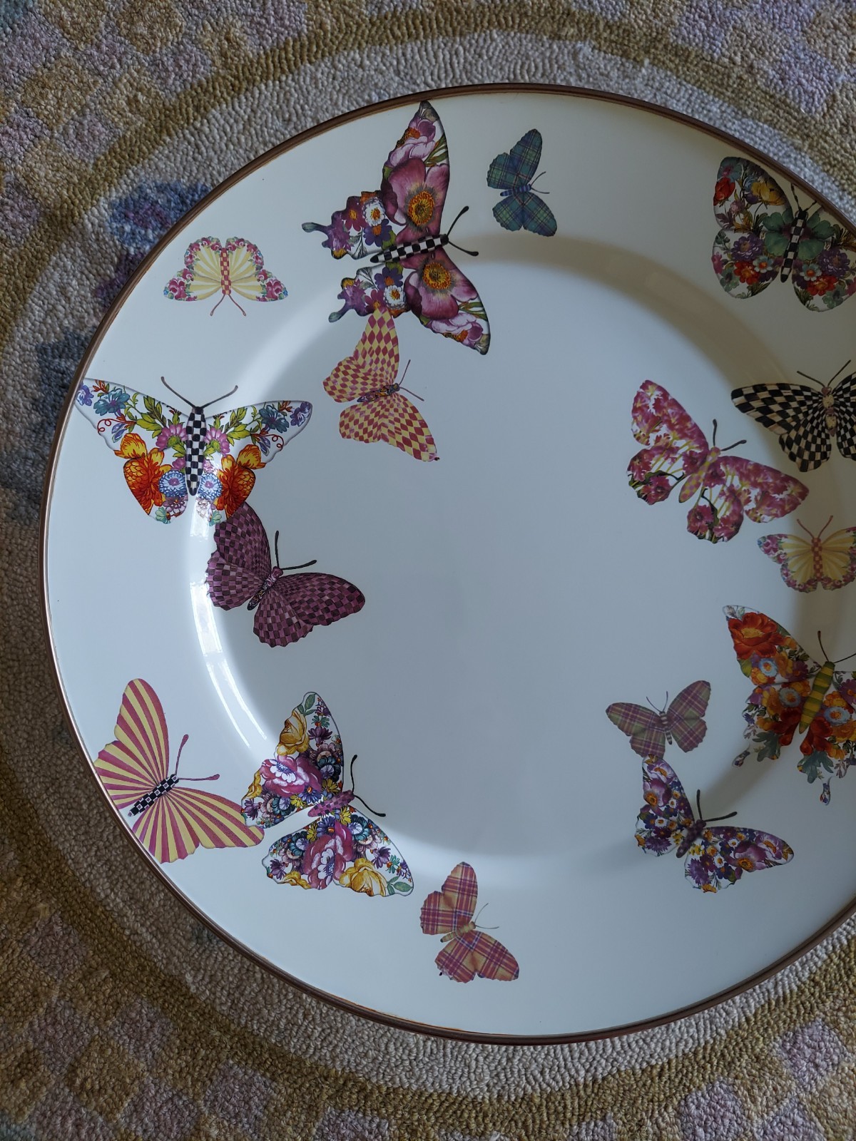 Mackenzie-Childs Butterfly Garden Pedestal Platter With Courtly Check