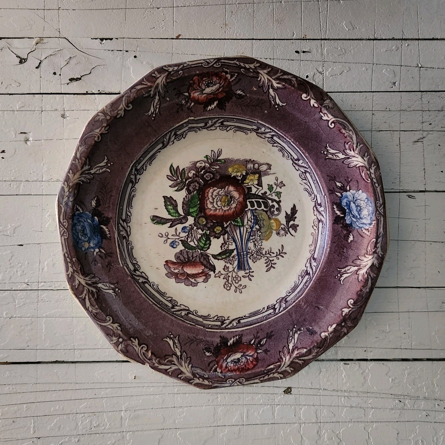C. Wooliscroft Excelsior Ceramic Floral Plate, Purple Multicolor, 8in Round