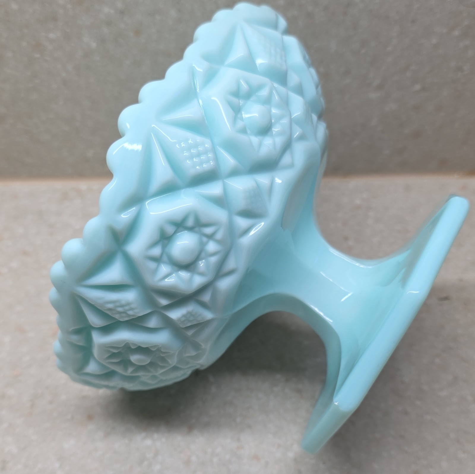 Blue Milk Glass Quilted Square Pedestal Compote Bowl Glossy Decorative