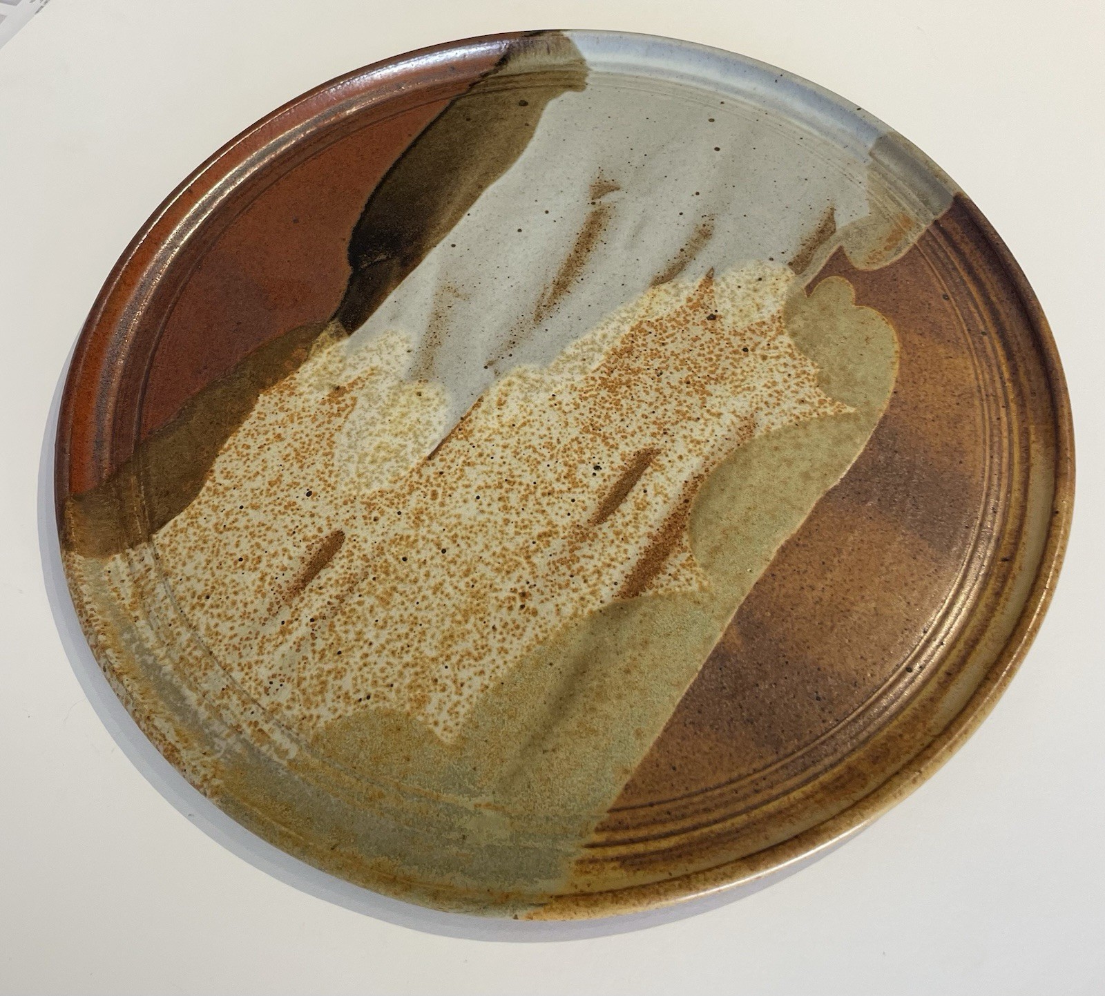 Studio Pottery Artisan 17″ Plate Poured Glazes Hand Thrown Signed Southwest