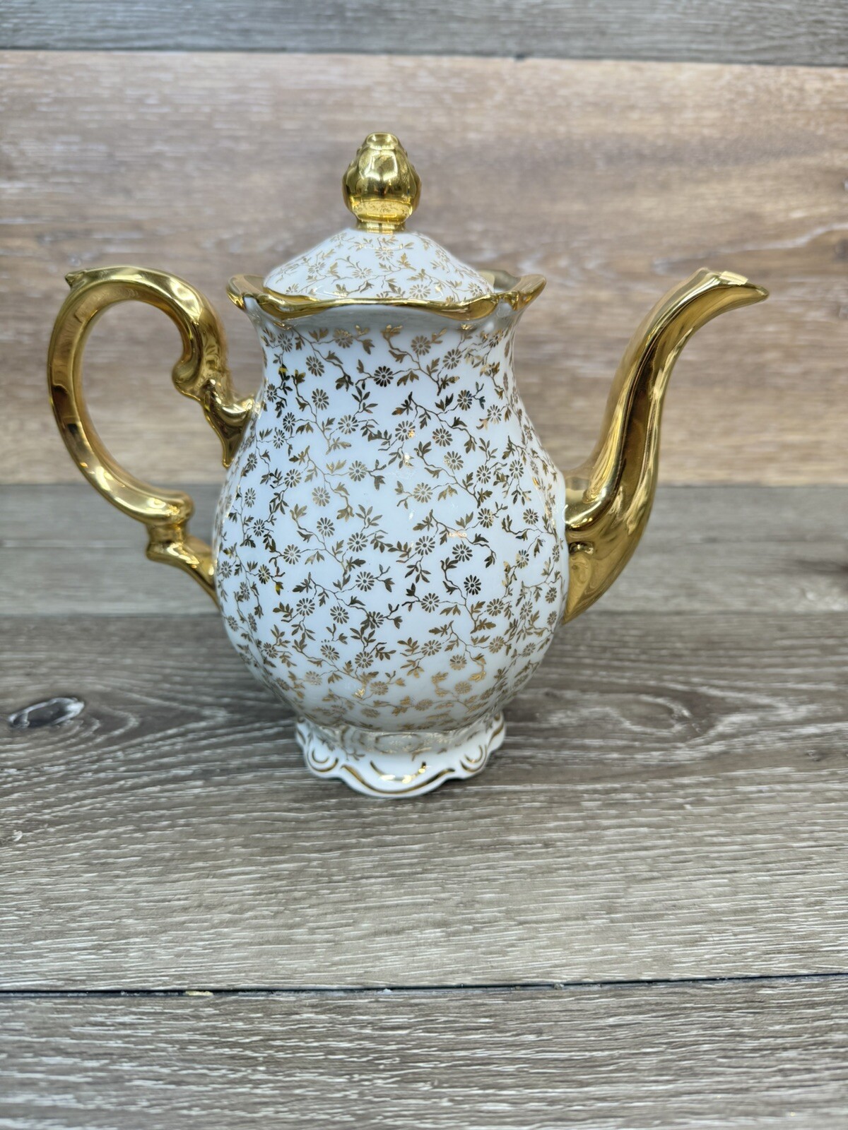 Mitterteich Bavaria Germany Gold Plated Floral Tea Pot 7.5” Tall