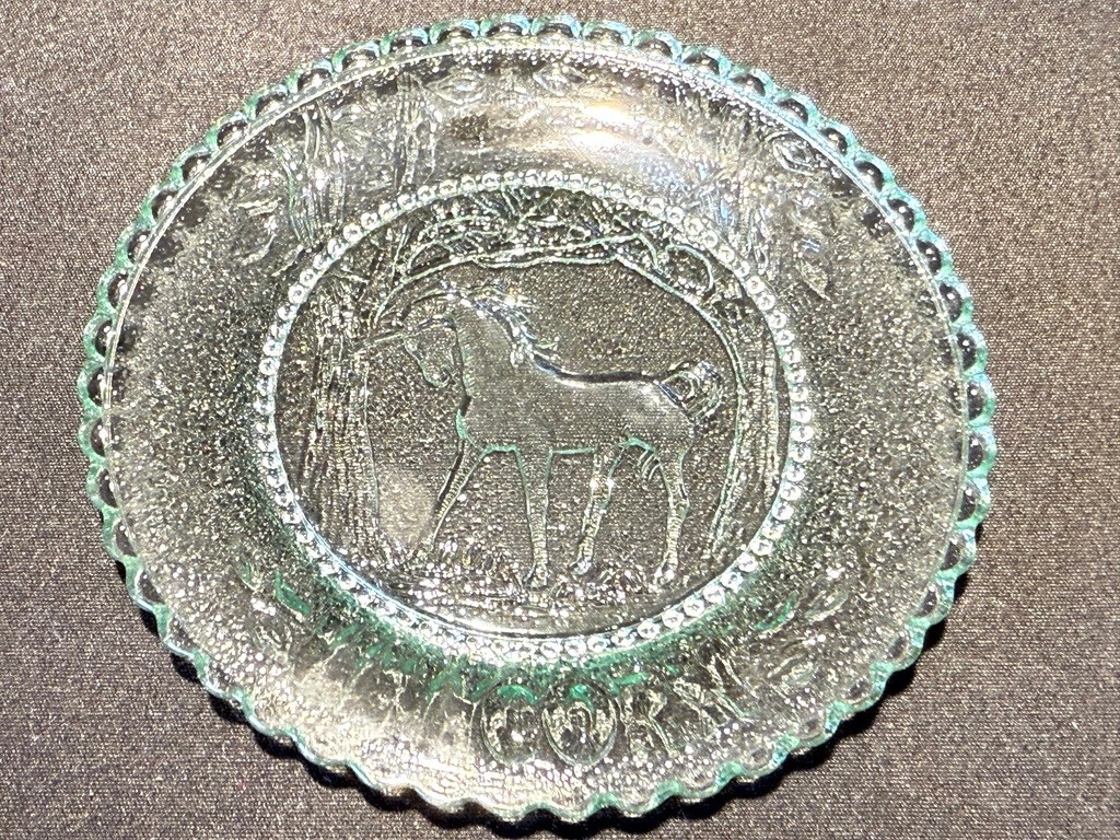 Green Vaseline glass Unicorn plate tea cup horse uranium pony saucer selenium 3″