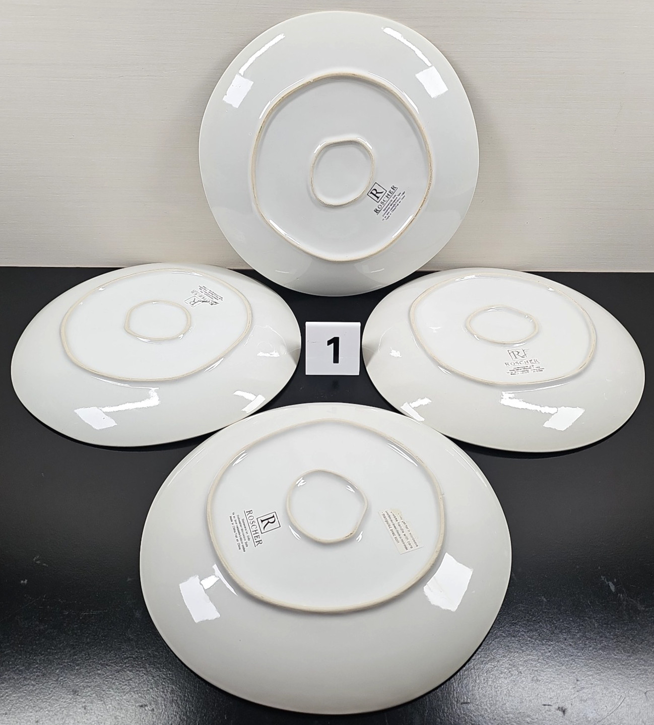 8 Roscher Crackle Glass Green Dinner Plates Set Elegant Stoneware Table Dish Lot