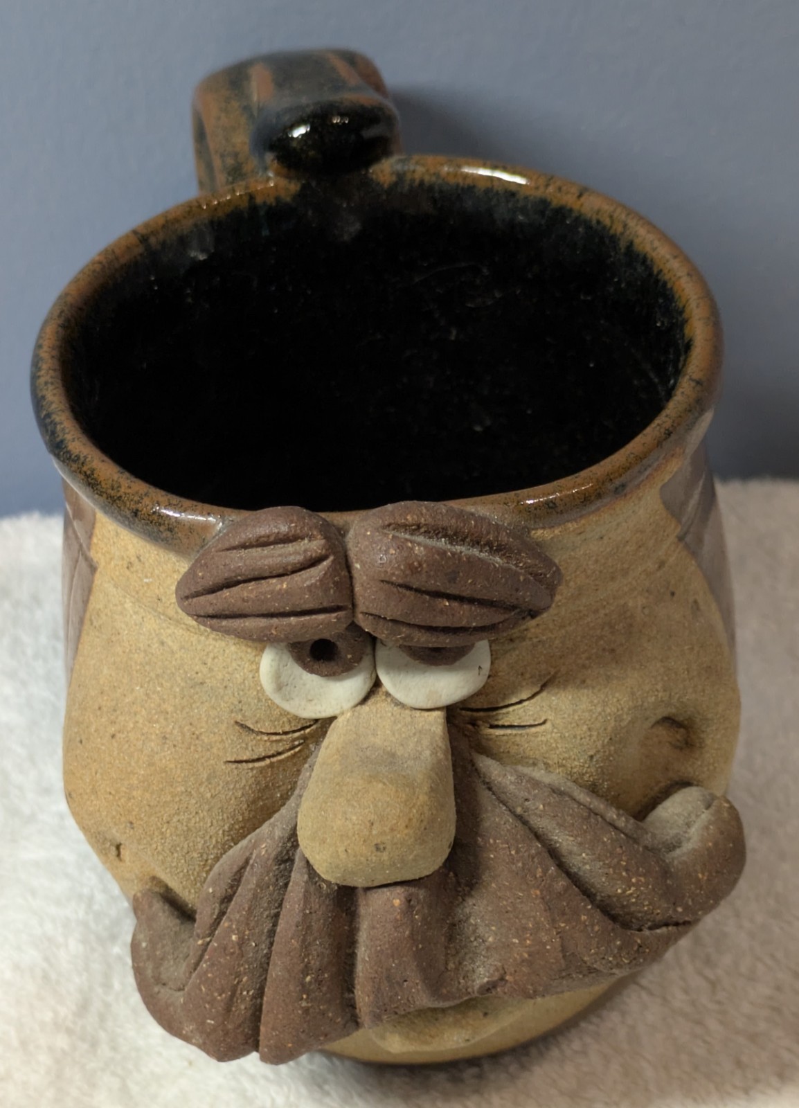 Vintage Funny Ugly Face Studio Art Pottery Mug Mustache USA Unmarked