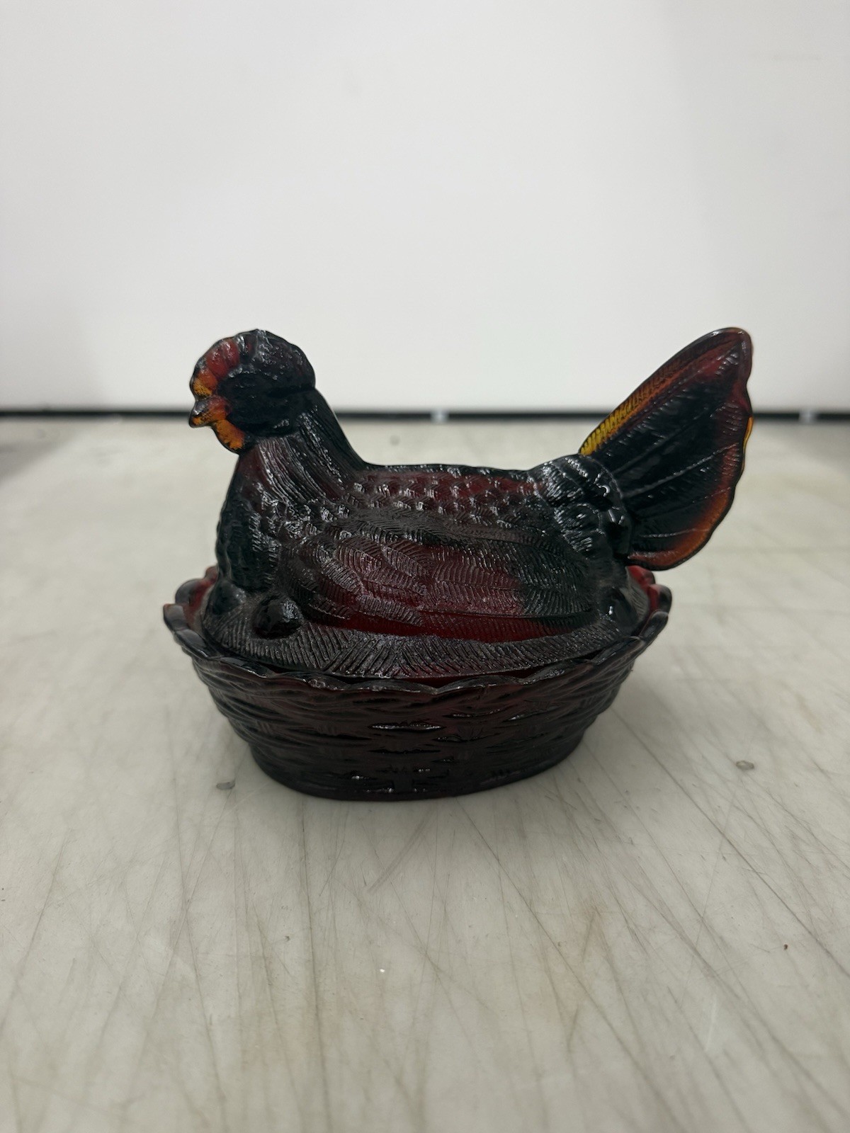 Vintage Indiana Glass Ruby Red Hen on Nest Dish 7”