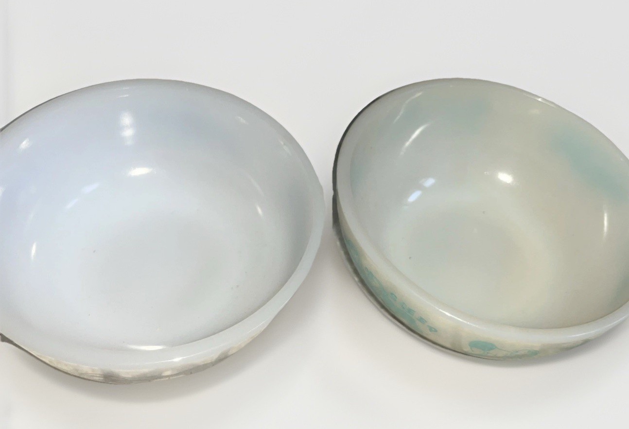 VINTAGE MILK GLASS BOWL SET-FIRE KING EAT, SLEEP, PLAY BABY&CURRIER&IVES GLASBAK