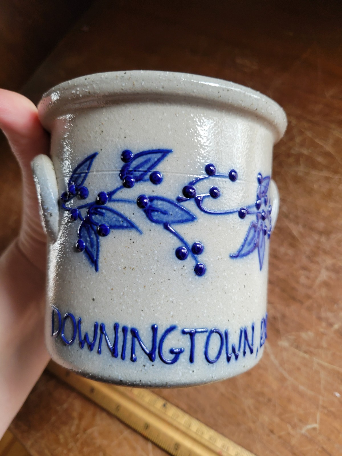 Salmon Falls Stoneware Salt Glaze Small Crock Pot with Blueberry DOWNINGTOWN PA