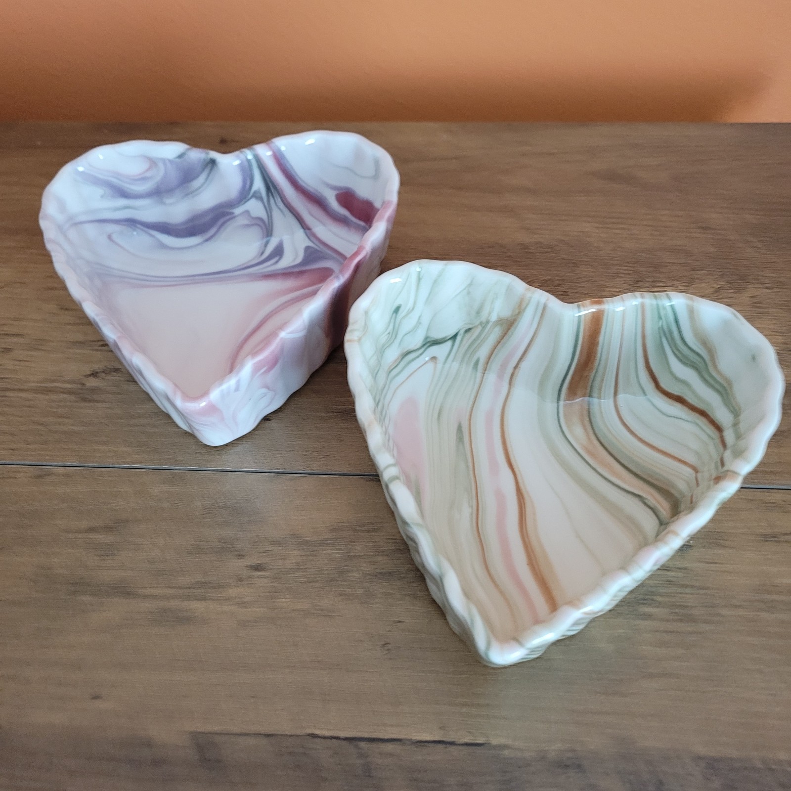 Pottery Studio Heart Shaped Deep Dish Swirl Pattern Bowls Set Of 2 NEW