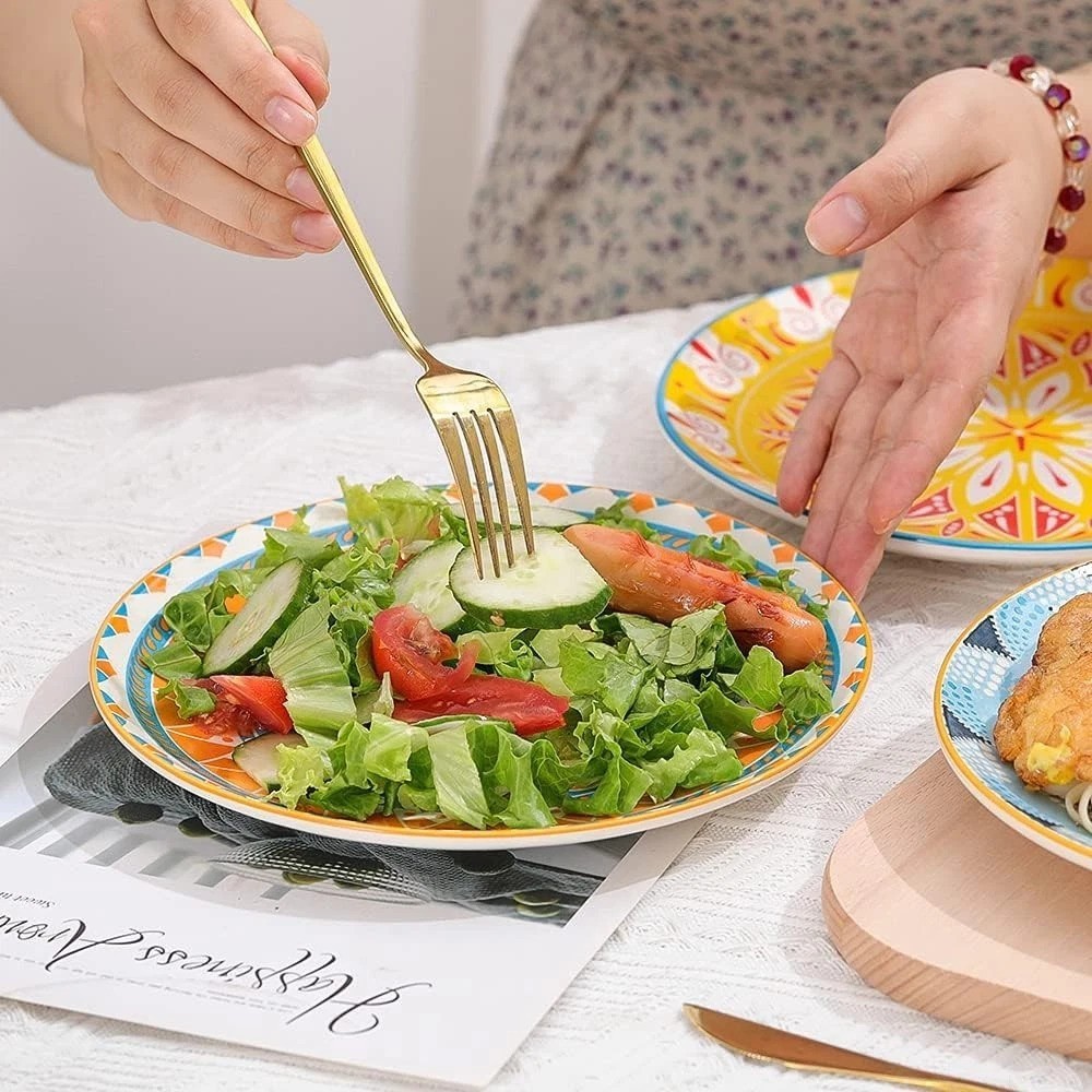 Colorful 8-Inch Ceramic Salad & Dessert Plate Set – 6 Count for All Occasions