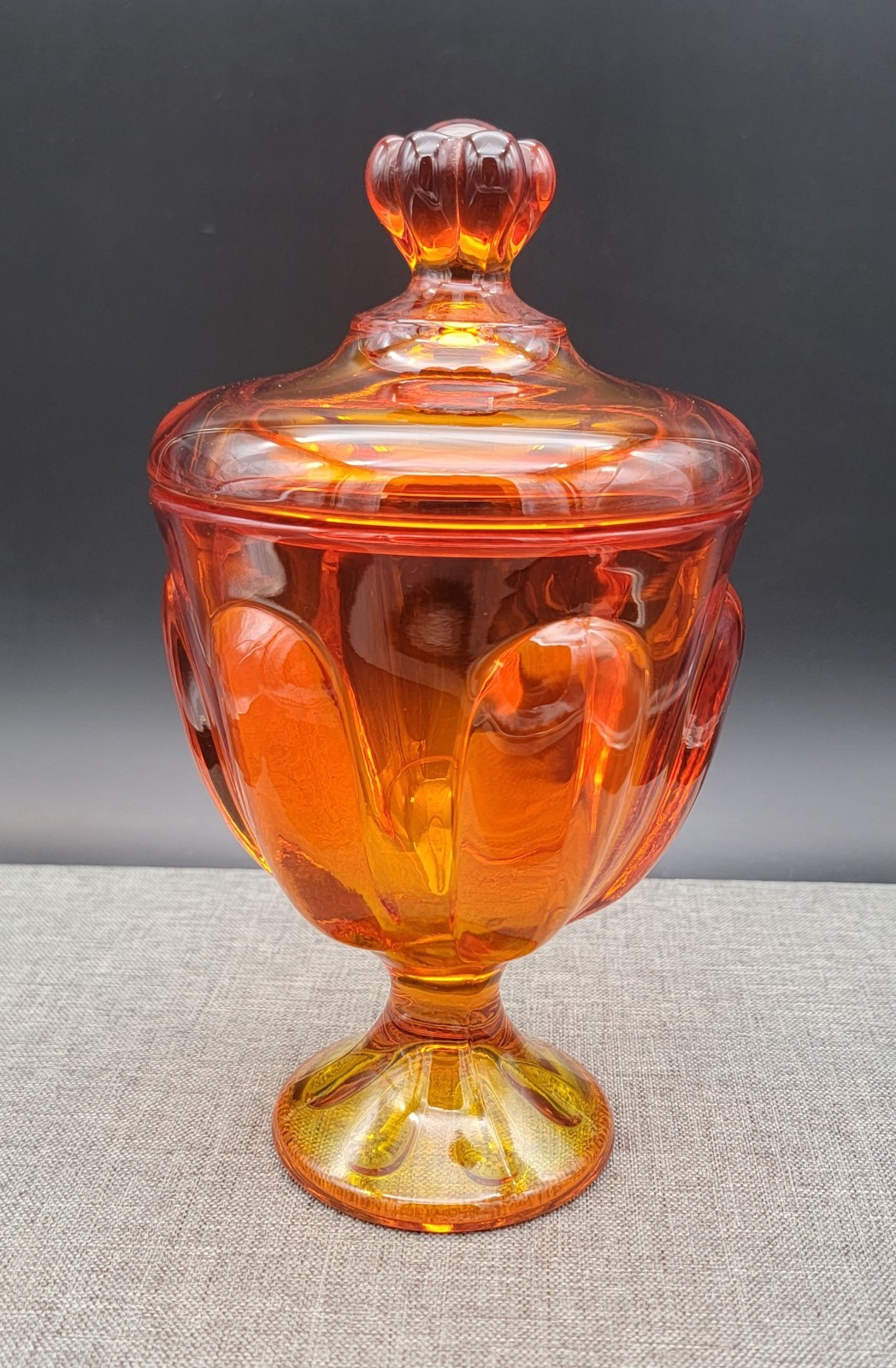 Viking Art Glass Persimmon Orange Mint Jar Candy Dish, 8″ Tall