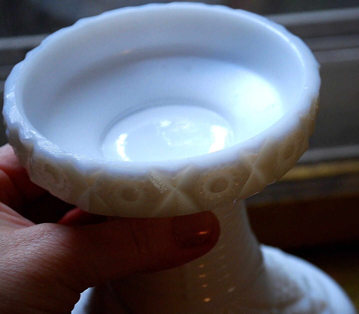 Vtg 1930s McKee THE CONCORD White Milk Glass PUNCH BOWL & PEDESTAL BASE SET 13″