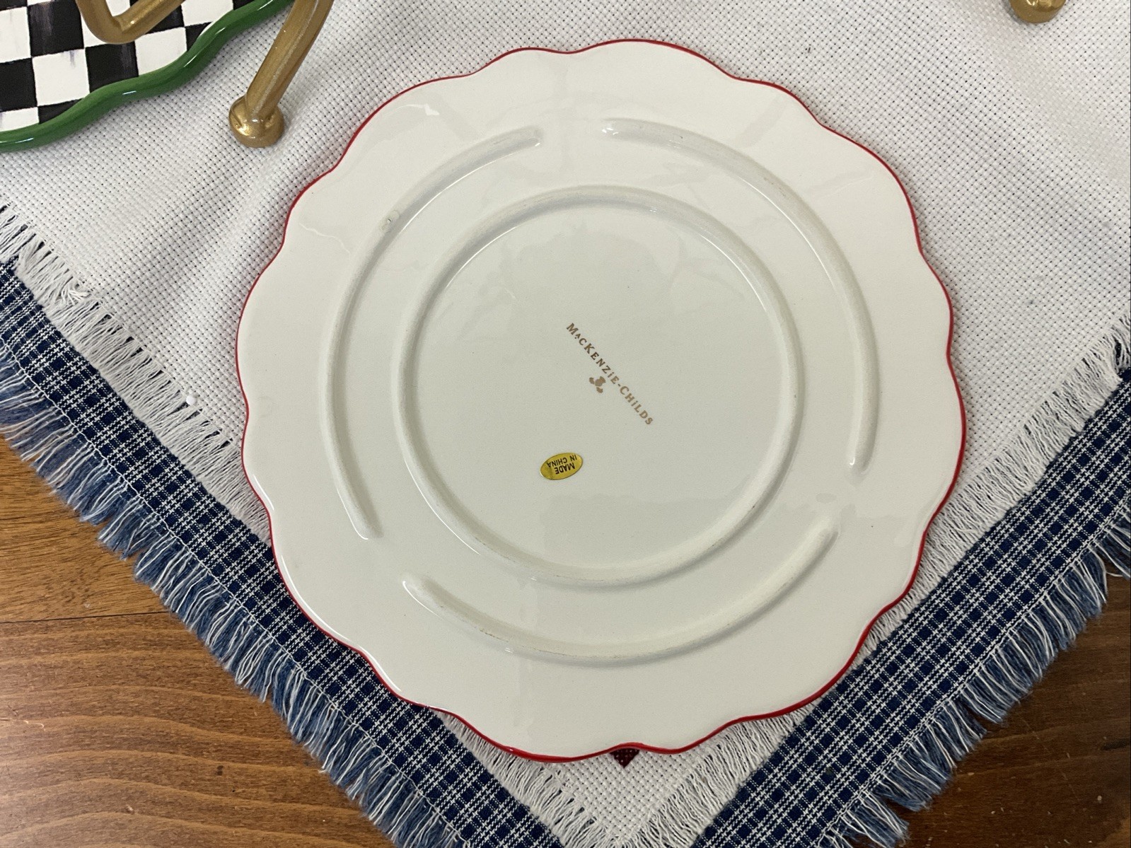 Mackenzie Childs Check It Out Three Tiered Plate Stand Tray Courtly NEW!