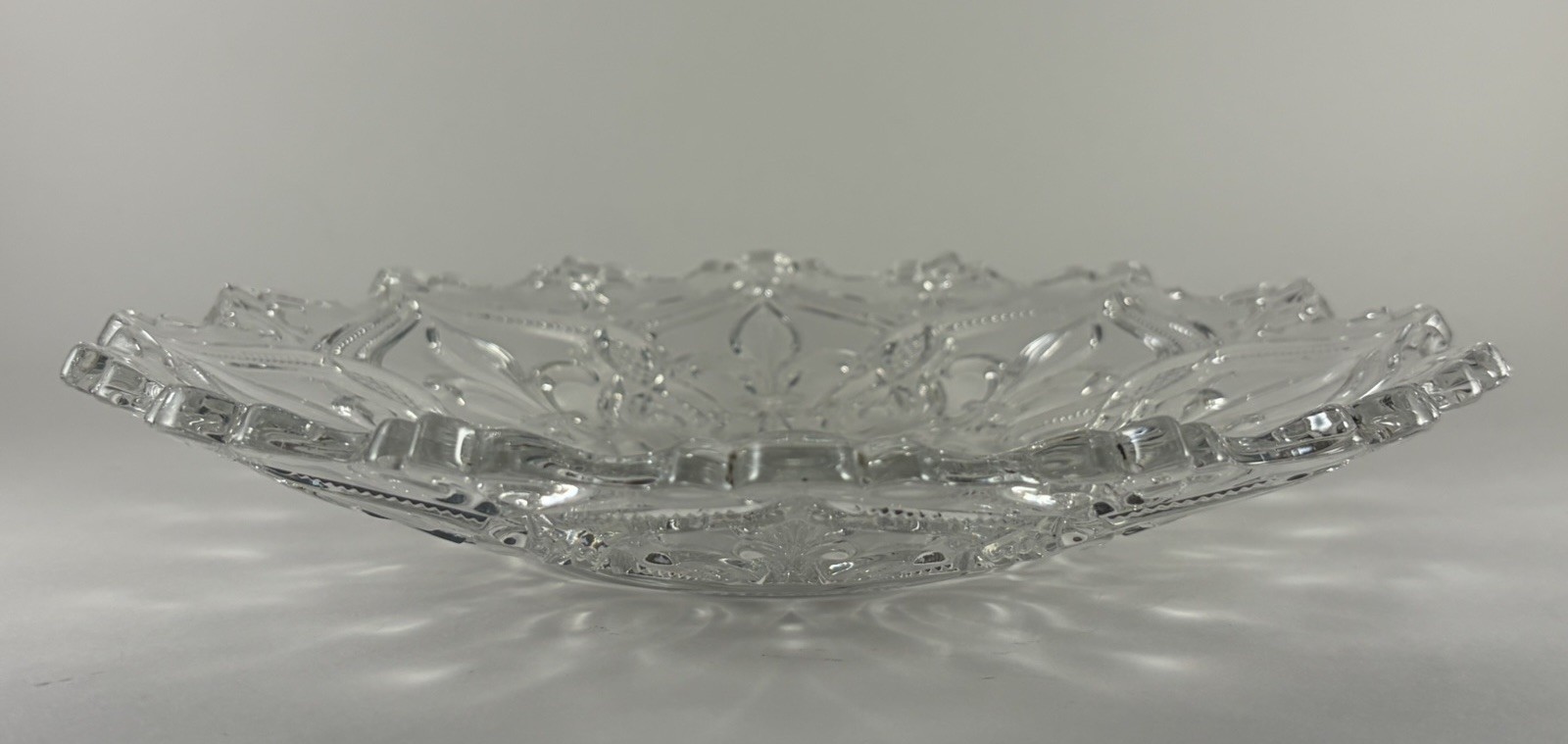 EAPG Bryce Higbee Arched Fleur-de-Lis Low Square bowl 9″ 1898-1906