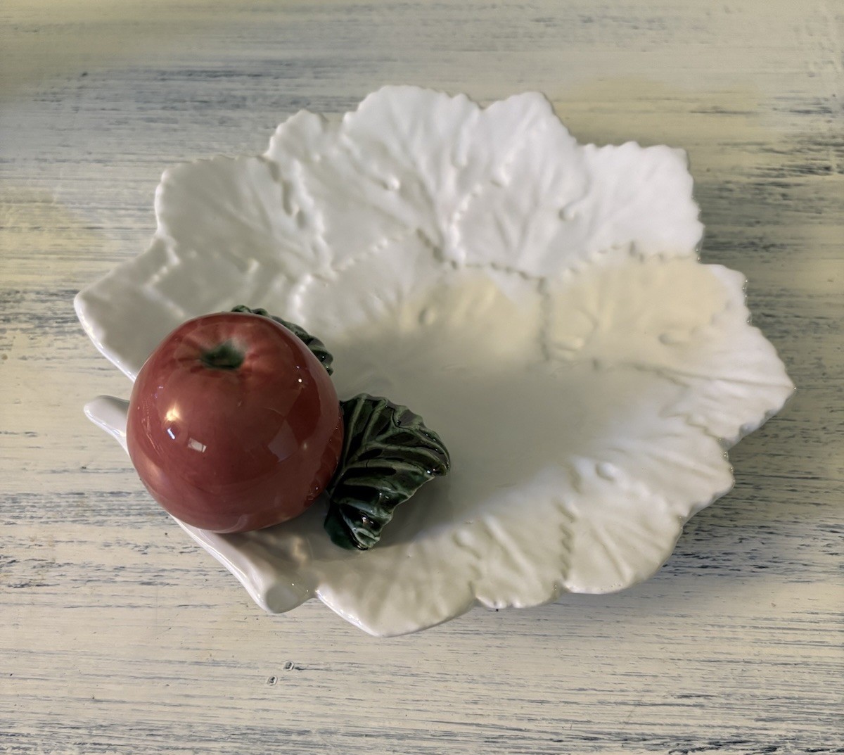 Vintage Cabbage Leaf Plate With 3d Fruit And Leaves Made In Italy