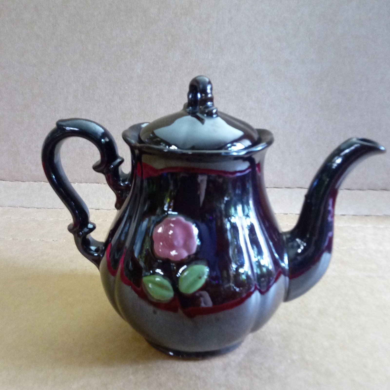 Made in occupied Japan Glossy Brown Ceramic Floral Art Pottery Tea Pot
